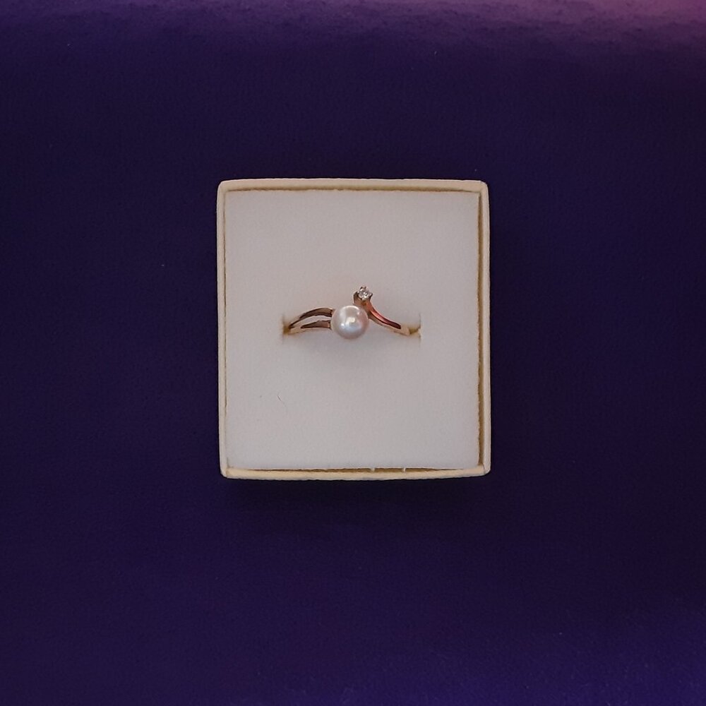 Faux Pearl and Diamond Ring